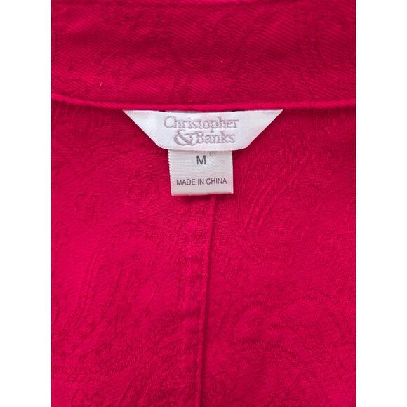 Red Paisley Boho Jacket Colorful Cotton Pockets Buttons Lightweight Collared - Picture 7 of 14